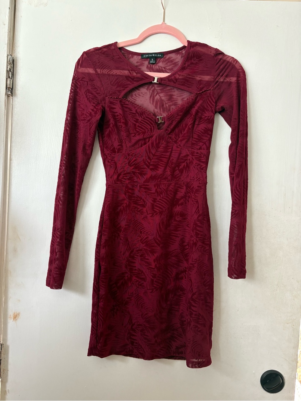 Haute Monde Long Sleeve Cutout Bodycon whimsigoth mini Dress in Burgundy